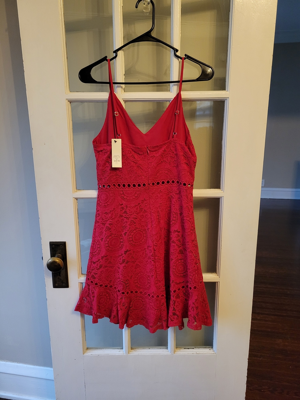 Francesca's Collections Red Lace Mini Dress with Spaghetti Straps Medium - Picture 9 of 15